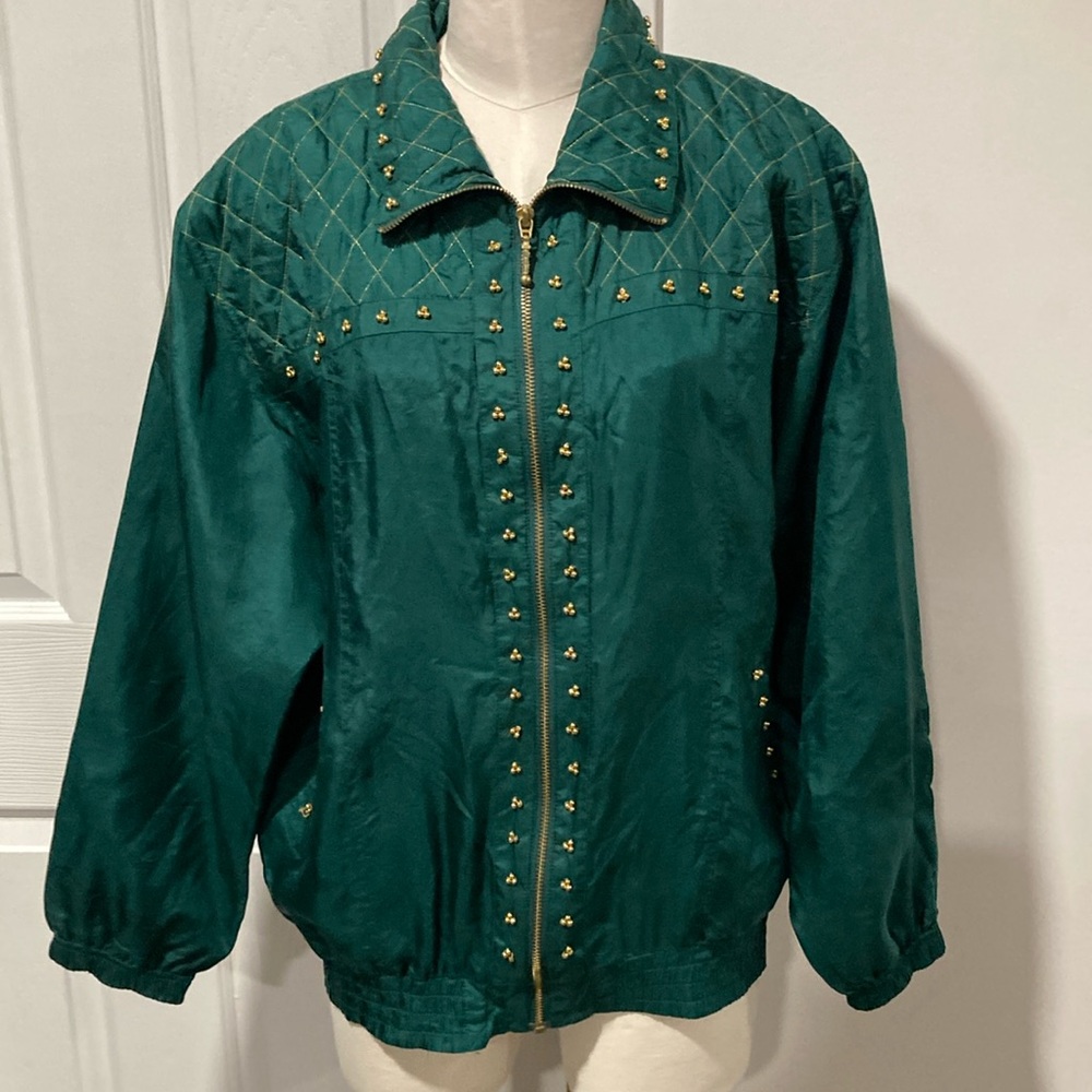 vintage 80’s EVR green gold silk bomber jacket M
